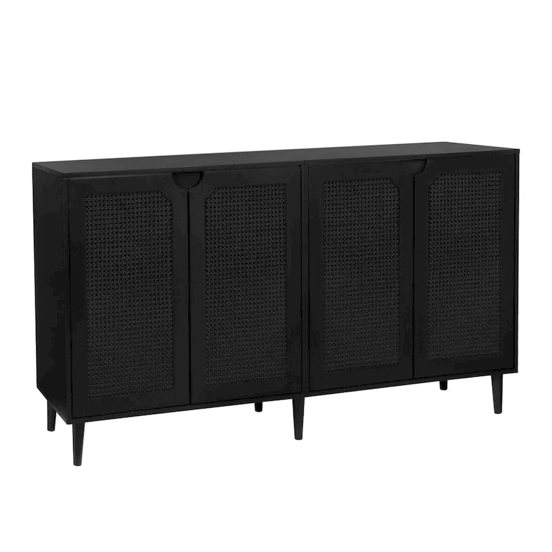 Aparador Buffet de Ratán Negro de 4 Puertas, Montaje para 1 Persona