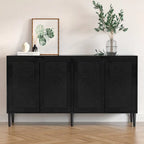 Aparador Buffet de Ratán Negro de 4 Puertas, Montaje para 1 Persona