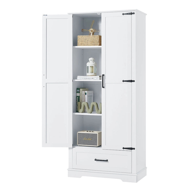 Armario alto de almacenaje pintado de blanco — 2 puertas, 1 cajón, estante ajustable