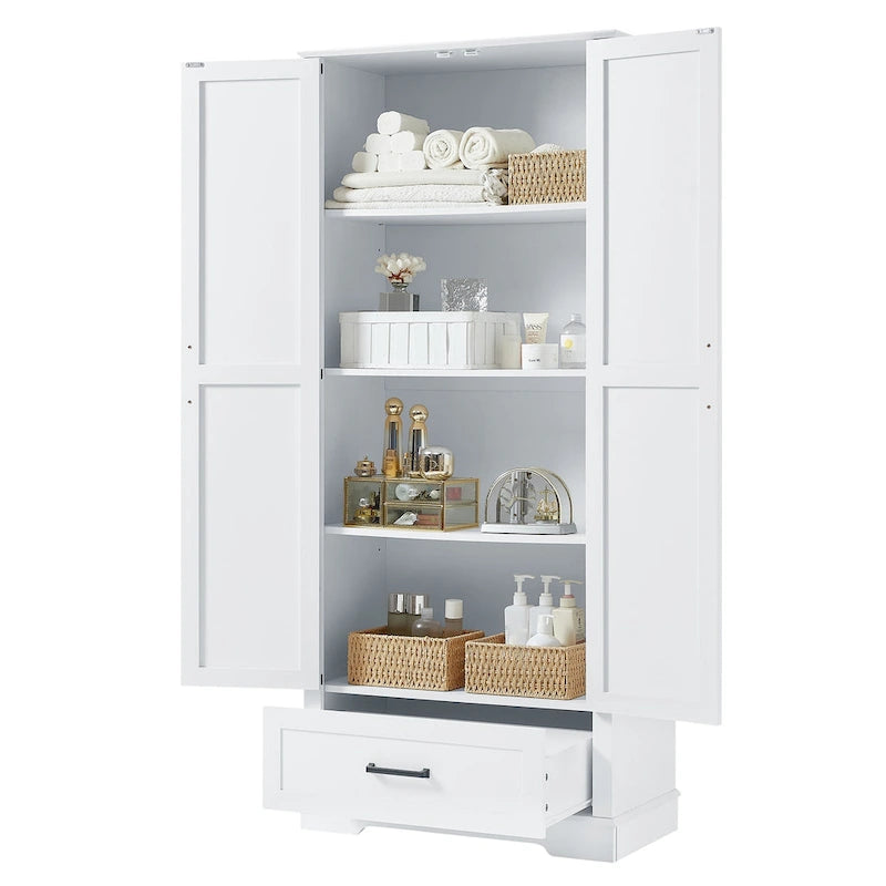 Armario alto de almacenaje pintado de blanco — 2 puertas, 1 cajón, estante ajustable