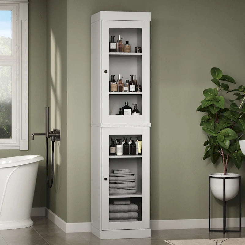 Mueble de baño de madera maciza en blanco / gris / azul verdoso / moca / negro — Cristal, esmerilado, estilo sólido o abierto, montaje para 1 persona