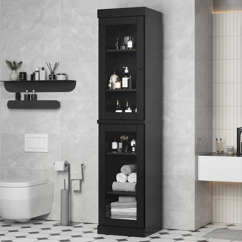 Mueble de baño de madera maciza en blanco / gris / azul verdoso / moca / negro — Cristal, esmerilado, estilo sólido o abierto, montaje para 1 persona