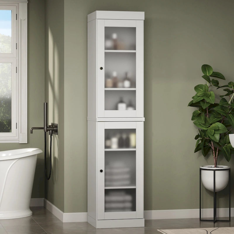 Mueble de baño de madera maciza en blanco / gris / azul verdoso / moca / negro — Cristal, esmerilado, estilo sólido o abierto, montaje para 1 persona