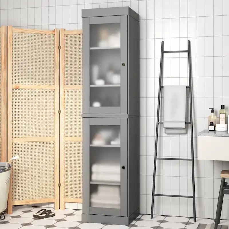 Mueble de baño de madera maciza en blanco / gris / azul verdoso / moca / negro — Cristal, esmerilado, estilo sólido o abierto, montaje para 1 persona