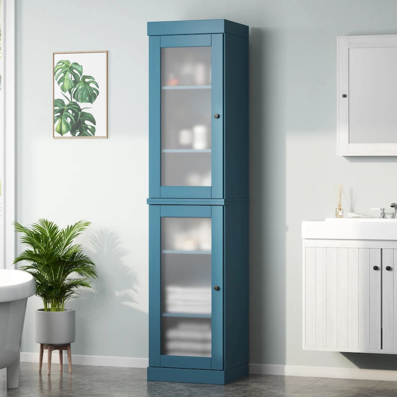 Mueble de baño de madera maciza en blanco / gris / azul verdoso / moca / negro — Cristal, esmerilado, estilo sólido o abierto, montaje para 1 persona