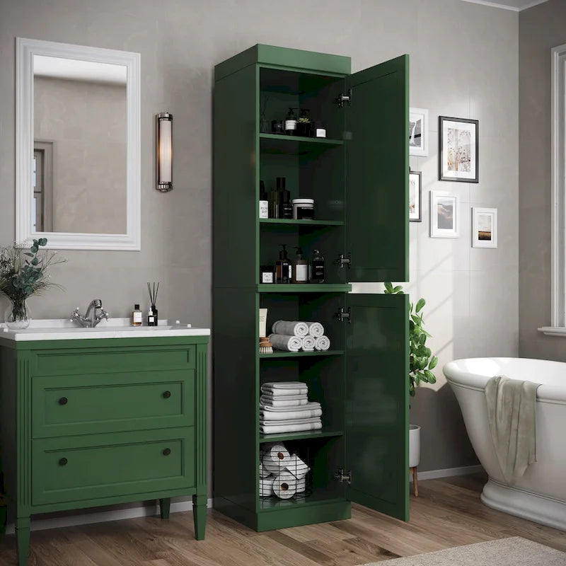 Mueble de baño de madera maciza en blanco / gris / azul verdoso / moca / negro — Cristal, esmerilado, estilo sólido o abierto, montaje para 1 persona