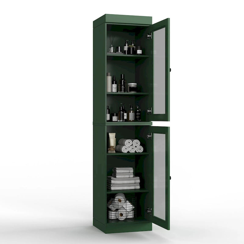 Mueble de baño de madera maciza en blanco / gris / azul verdoso / moca / negro — Cristal, esmerilado, estilo sólido o abierto, montaje para 1 persona