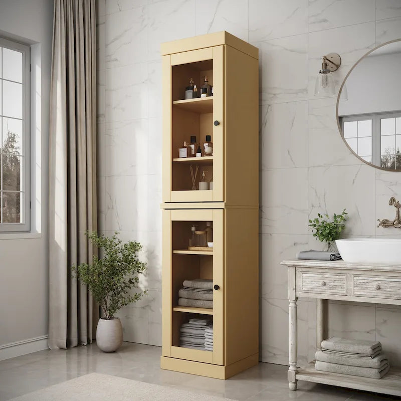 Mueble de baño de madera maciza en blanco / gris / azul verdoso / moca / negro — Cristal, esmerilado, estilo sólido o abierto, montaje para 1 persona