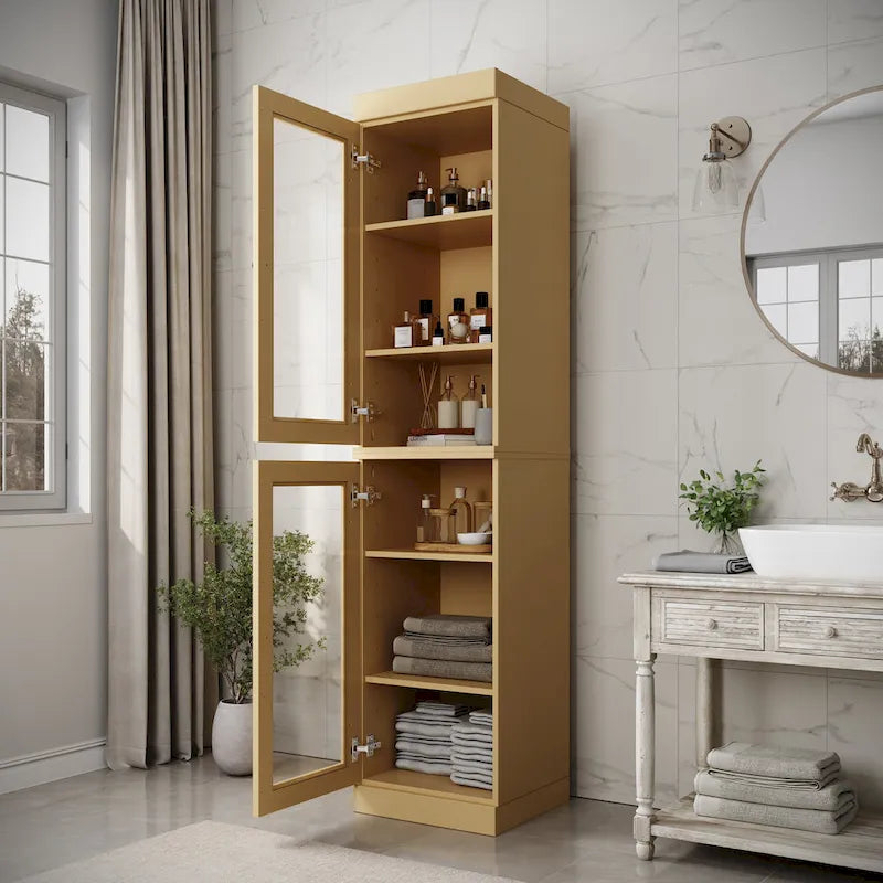 Mueble de baño de madera maciza en blanco / gris / azul verdoso / moca / negro — Cristal, esmerilado, estilo sólido o abierto, montaje para 1 persona