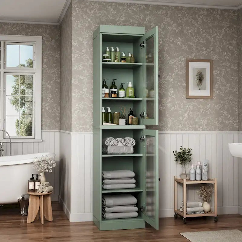 Mueble de baño de madera maciza en blanco / gris / azul verdoso / moca / negro — Cristal, esmerilado, estilo sólido o abierto, montaje para 1 persona