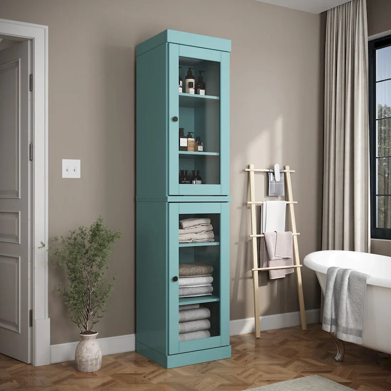 Mueble de baño de madera maciza en blanco / gris / azul verdoso / moca / negro — Cristal, esmerilado, estilo sólido o abierto, montaje para 1 persona