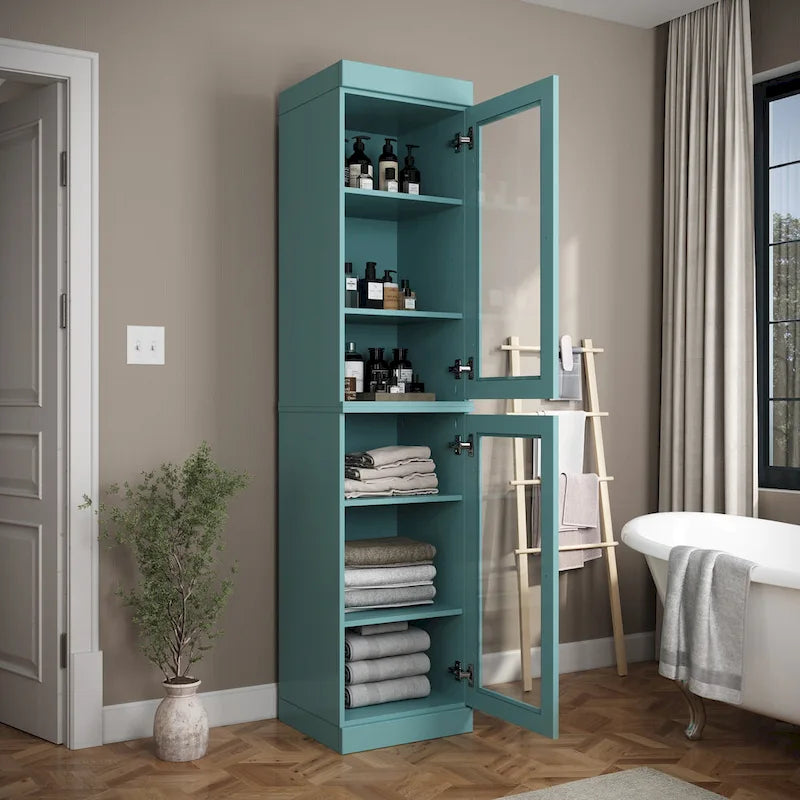 Mueble de baño de madera maciza en blanco / gris / azul verdoso / moca / negro — Cristal, esmerilado, estilo sólido o abierto, montaje para 1 persona