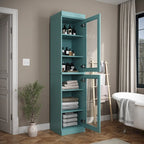 Mueble de baño de madera maciza en blanco / gris / azul verdoso / moca / negro — Cristal, esmerilado, estilo sólido o abierto, montaje para 1 persona