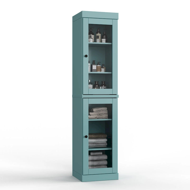Mueble de baño de madera maciza en blanco / gris / azul verdoso / moca / negro — Cristal, esmerilado, estilo sólido o abierto, montaje para 1 persona